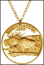 North Dakota, Gold Plated Cut-Out Coin Necklace MAIN