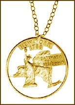 New York, Gold Plated Cut-Out Coin Necklace MAIN