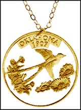 Oklahoma, Gold Plated Cut-Out Coin Necklace MAIN