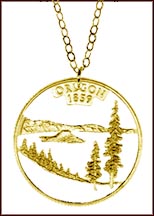 Oregon, Gold Plated Cut-Out Coin Necklace MAIN