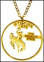Wyoming, Gold Plated Cut-Out Coin Necklace MAIN