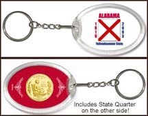 Alabama - State Flag Keychain - with Gold Plated State Quarter MAIN