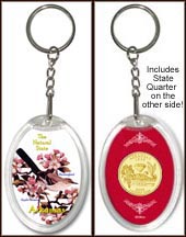 Arkansas - State Bird & Flower Keychain - with Gold Plated State Quarter MAIN