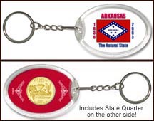 Arkansas - State Flag Keychain - with Gold Plated State Quarter MAIN