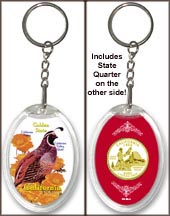California - State Bird & Flower Keychain - with Gold Plated State Quarter MAIN