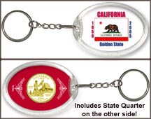 California - State Flag Keychain - with Gold Plated State Quarter MAIN