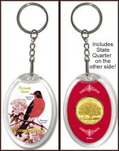 Connecticut - State Bird & Flower Keychain - with Gold Plated State Quarter MAIN
