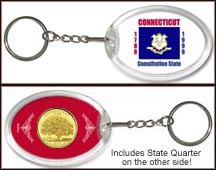 Connecticut - State Flag Keychain - with Gold Plated State Quarter MAIN