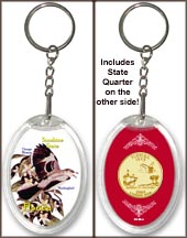 Florida - State Bird & Flower Keychain - with Gold Plated State Quarter MAIN