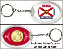 Florida - State Flag Keychain - with Gold Plated State Quarter MAIN