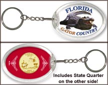 Florida - Gator Country Keychain - with Gold Plated State Quarter MAIN