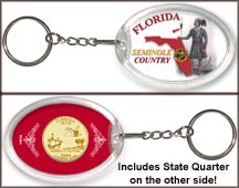 Florida - Seminole Country Keychain - with Gold Plated State Quarter MAIN