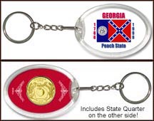 Georgia - State Flag Keychain - with Gold Plated State Quarter MAIN