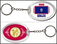 Guam Flag Keychain - with Gold Plated Territorial Quarter MAIN