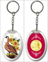 Hawaii State Bird & Flower Keychain - with Gold Plated State Quarter MAIN