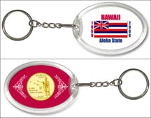 Hawaii State Flag Keychain - with Gold Plated State Quarter MAIN