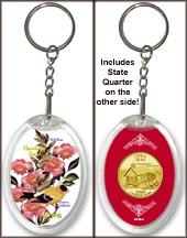 Iowa - State Bird & Flower Keychain - with Gold Plated State Quarter MAIN