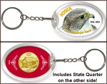 Iowa - Hawkeye State Keychain - with Gold Plated State Quarter MAIN