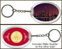 Illinois - Chicago Skyline Keychain - with Gold Plated State Quarter MAIN
