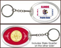 Illinois - State Flag Keychain - with Gold Plated State Quarter MAIN