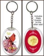 Indiana - State Bird & Flower Keychain - with Gold Plated State Quarter MAIN