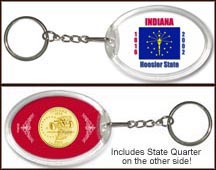 Indiana - State Flag Keychain - with Gold Plated State Quarter MAIN