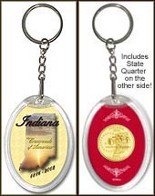 Indiana - State Motto Keychain - with Gold Plated State Quarter MAIN