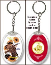 Kansas - State Bird & Flower Keychain - with Gold Plated State Quarter MAIN