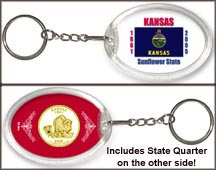 Kansas - State Flag Keychain - with Gold Plated State Quarter MAIN