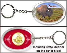 Kansas - Where The Buffalo Roam Keychain - with Gold Plated State Quarter MAIN