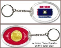 Kentucky - State Flag Keychain - with Gold Plated State Quarter MAIN