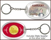 Kentucky - Old Kentucky Home Keychain - with Gold Plated State Quarter MAIN