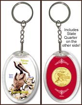 Louisiana - State Bird & Flower Keychain - with Gold Plated State Quarter MAIN