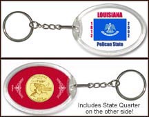 Louisiana - State Flag Keychain - with Gold Plated State Quarter MAIN