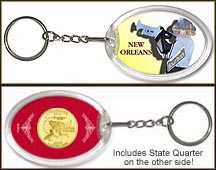 Louisiana - New Orleans Jazz Keychain - with Gold Plated State Quarter MAIN
