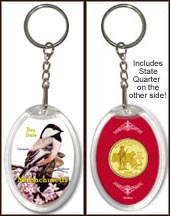 Massachusetts - State Bird & Flower Keychain - with Gold Plated State Quarter MAIN