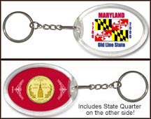 Maryland - State Flag Keychain - with Gold Plated State Quarter MAIN