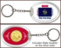 Maine - State Flag Keychain - with Gold Plated State Quarter MAIN
