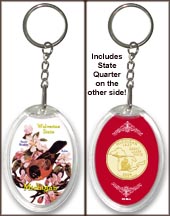 Michigan - State Bird & Flower Keychain - with Gold Plated State Quarter MAIN