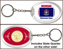 Michigan - State Flag Keychain - with Gold Plated State Quarter MAIN