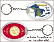 Michigan - Great Lakes State Keychain - with Gold Plated State Quarter MAIN