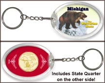 Michigan - Wolverine State Keychain - with Gold Plated State Quarter MAIN