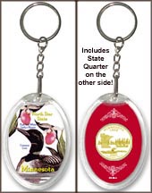 Minnesota - State Bird & Flower Keychain - with Gold Plated State Quarter MAIN