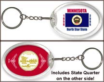 Minnesota - State Flag Keychain - with Gold Plated State Quarter MAIN