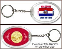 Missouri - State Flag Keychain - with Gold Plated State Quarter MAIN