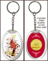 North Carolina - State Bird & Flower Keychain - with Gold Plated State Quarter MAIN