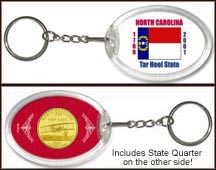 North Carolina - State Flag Keychain - with Gold Plated State Quarter MAIN