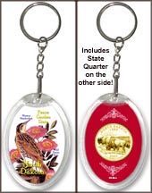 North Dakota State Bird & Flower Keychain - with Gold Plated State Quarter MAIN