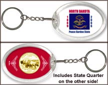 North Dakota State Flag Keychain - with Gold Plated State Quarter MAIN