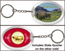 North Dakota - Bison Keychain - with Gold Plated State Quarter MAIN